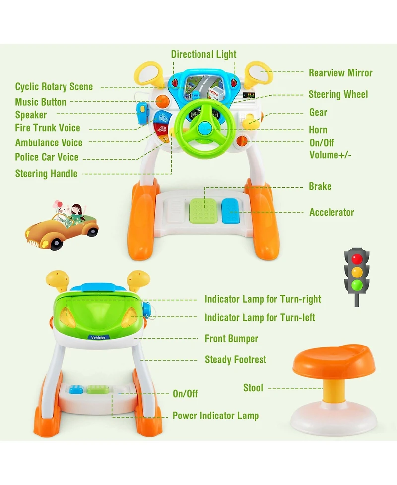 Mecale Kids Steering Wheel Pretend Play Toy Set with Lights and Sounds