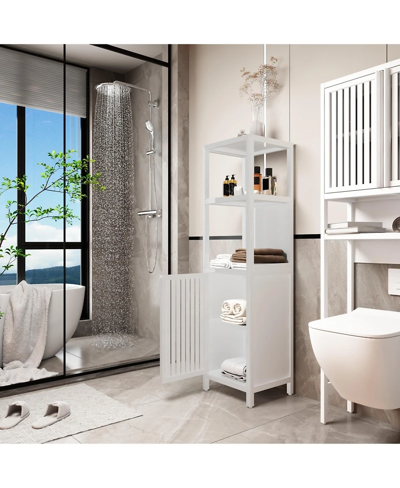 Airsurfer 52 Inch Tall White Linen Tower Bamboo Storage Cabinet Freestanding Storage Cabinet for Bathroom Bedroom and Living Room