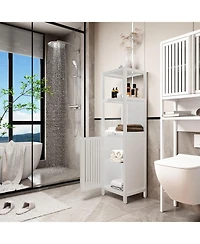 Airsurfer 52 Inch Tall White Linen Tower Bamboo Storage Cabinet Freestanding Storage Cabinet for Bathroom Bedroom and Living Room