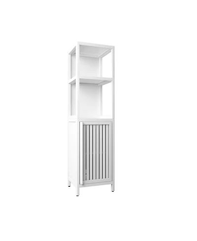Airsurfer 52 Inch Tall White Linen Tower Bamboo Storage Cabinet Freestanding Storage Cabinet for Bathroom Bedroom and Living Room