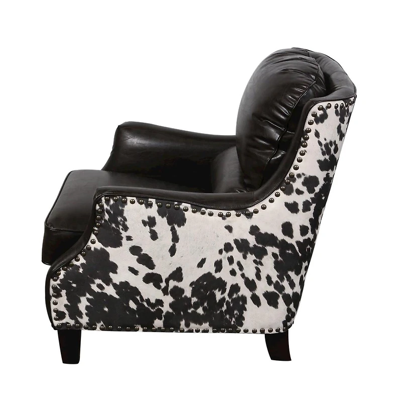 Porter Designs Wrangler Leather-look & Cow Pattern Accent Chair, Brown