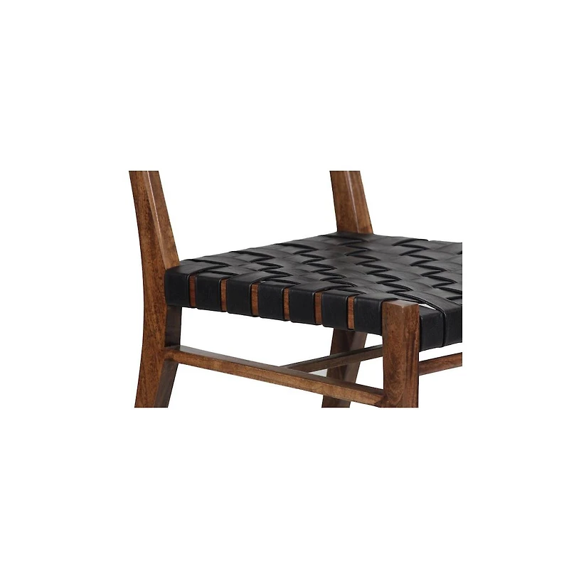 Porter Designs Kier Genuine Leather Basket-Woven Dining Chair, Brown (Set of 2)