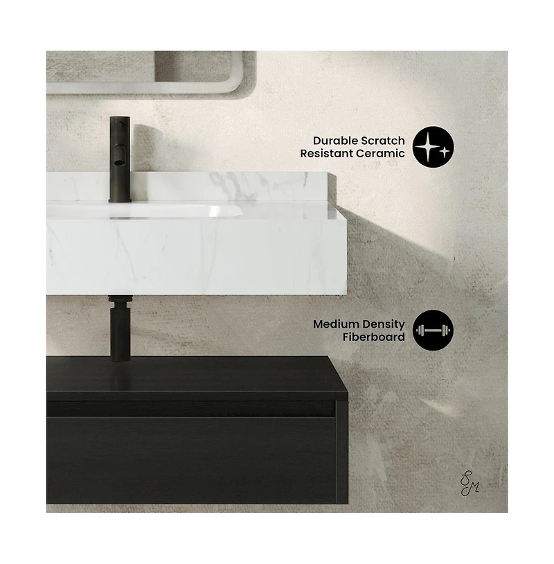 Swiss Madison Avancer 36" Wall-Mounted Bathroom Vanity in Oak with Marble Sink Top