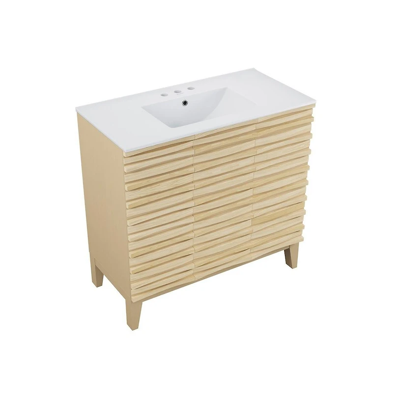 Swiss MadisonCascade 36 in. Natural oak Bathroom Vanity With White, 3-Hole Ceramic Sink Top