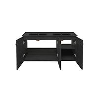 Swiss Madison48" Wall-Mounted Bathroom Vanity in Black Oak with Black Double Basin Sink Top