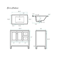 Swiss Madison Chateau 36" Freestanding Bathroom Vanity in White Oak with Sink Top