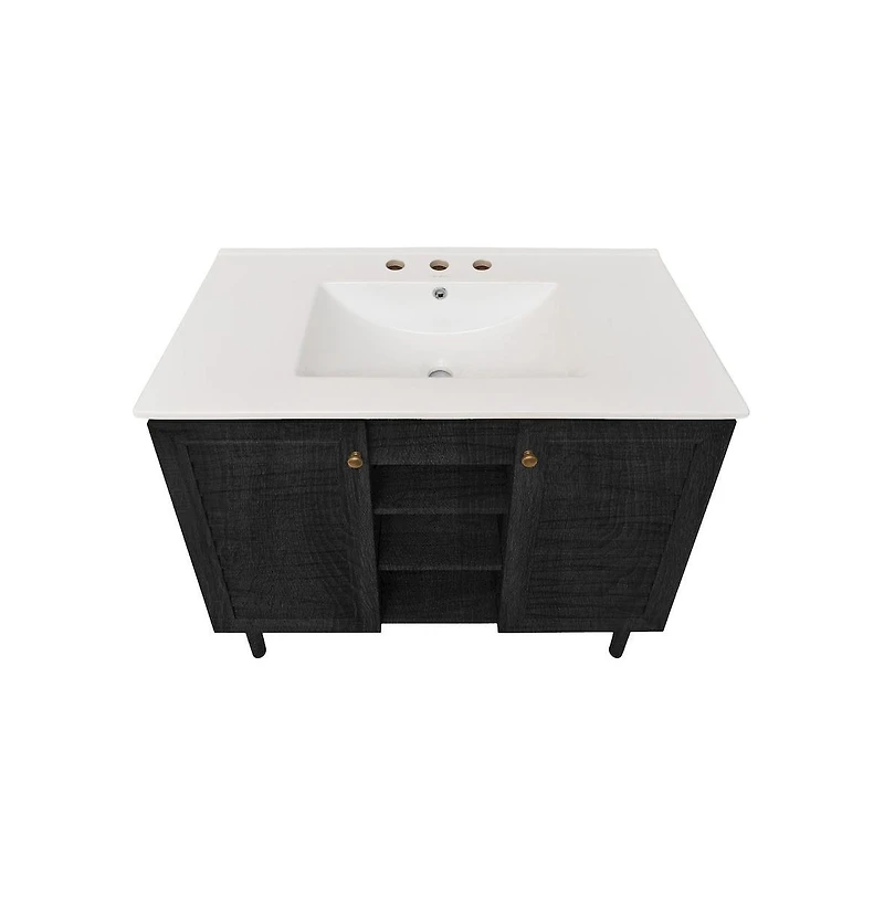 Swiss Madison 36" Freestanding Bathroom Vanity in Oak with 3-Hole Widespread Sink Top