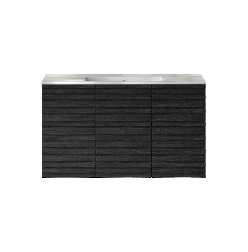 Swiss Madison Cascade 36" Wall-Mounted Bathroom Vanity in Black Oak with Sink Top