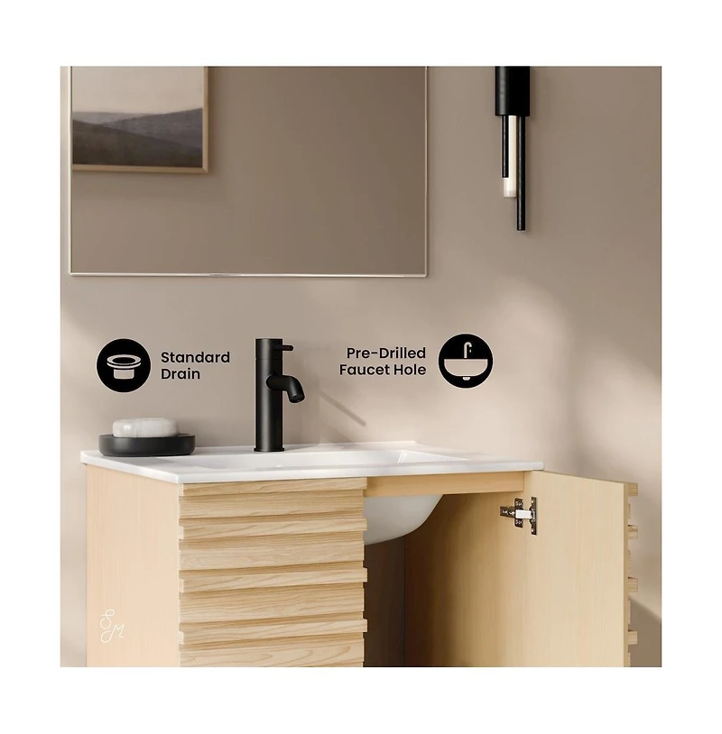 Swiss Madison Cascade 24" Wall-Mounted Bathroom Vanity in Natural Oak with Sink Top