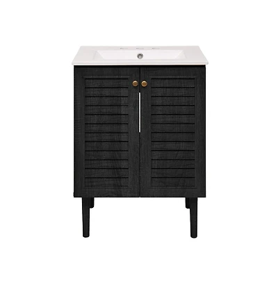 Swiss Madison 24" Freestanding Bathroom Vanity in Black Oak with 3-Hole Widespread Sink Top