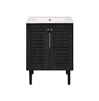 Swiss Madison 24" Freestanding Bathroom Vanity in Black Oak with 3-Hole Widespread Sink Top