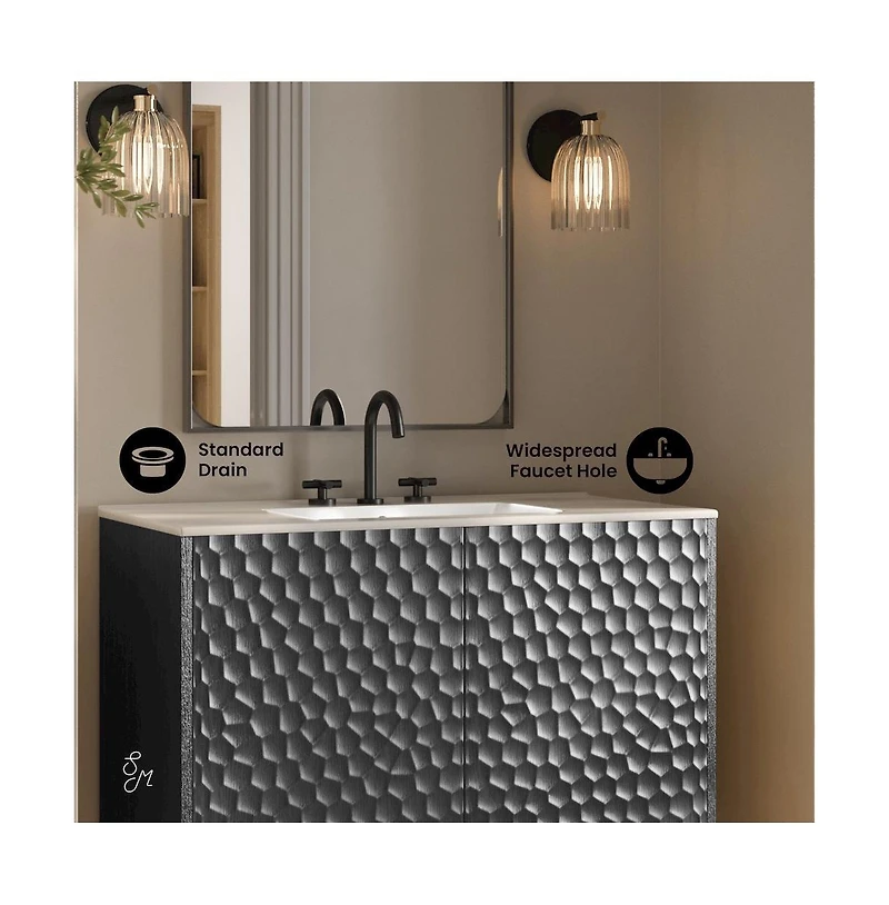 Swiss Madison36" Freestanding Bathroom Vanity in Black Oak with 3-Hole Widespread Sink Top