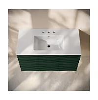 Swiss Madison 36 " Wall-Mounted Bathroom Vanity in Green Oak with 3-Hole Widespread Sink Top