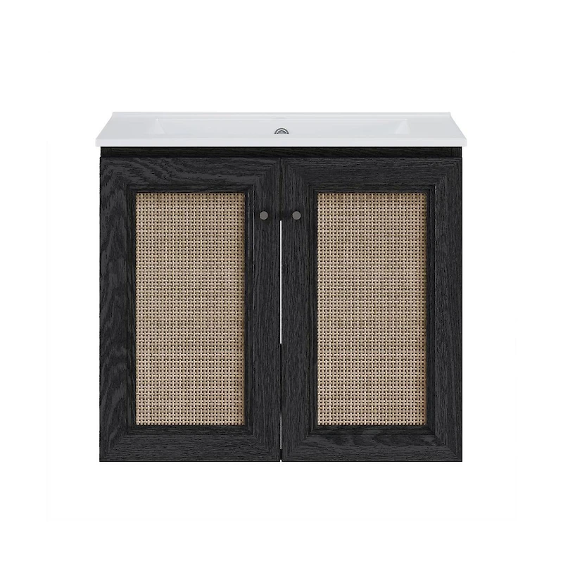 Swiss Madison 24" Wall-Mounted Bathroom Vanity in Black Oak with Single Faucet Hole Vanity Top