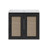 Swiss Madison 24" Wall-Mounted Bathroom Vanity in Black Oak with Single Faucet Hole Vanity Top