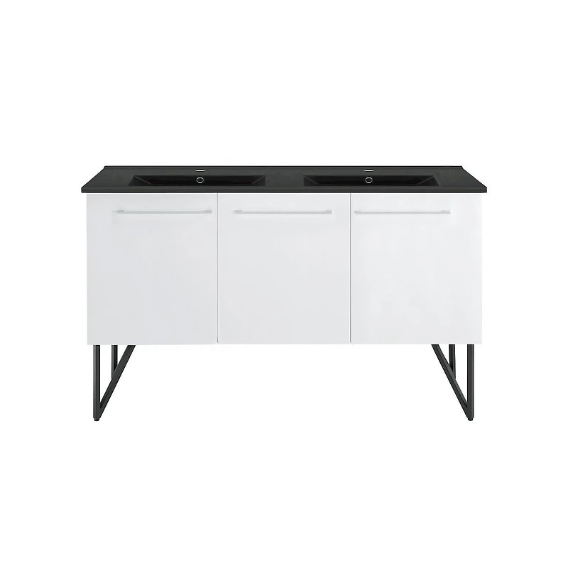 Swiss Madison 60 in. White, Double Basin Bathroom Vanity With Black Artificial Stone Sink Top