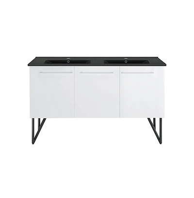 Swiss Madison 60 in. White, Double Basin Bathroom Vanity With Black Artificial Stone Sink Top