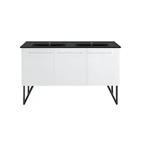 Swiss Madison 60 in. White, Double Basin Bathroom Vanity With Black Artificial Stone Sink Top