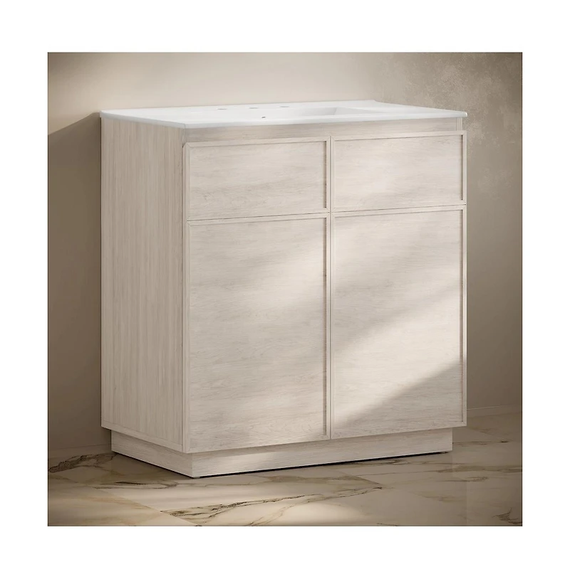 Swiss Madison 36" Freestanding Bathroom Vanity in Oak with 3-Hole Widespread Sink Top