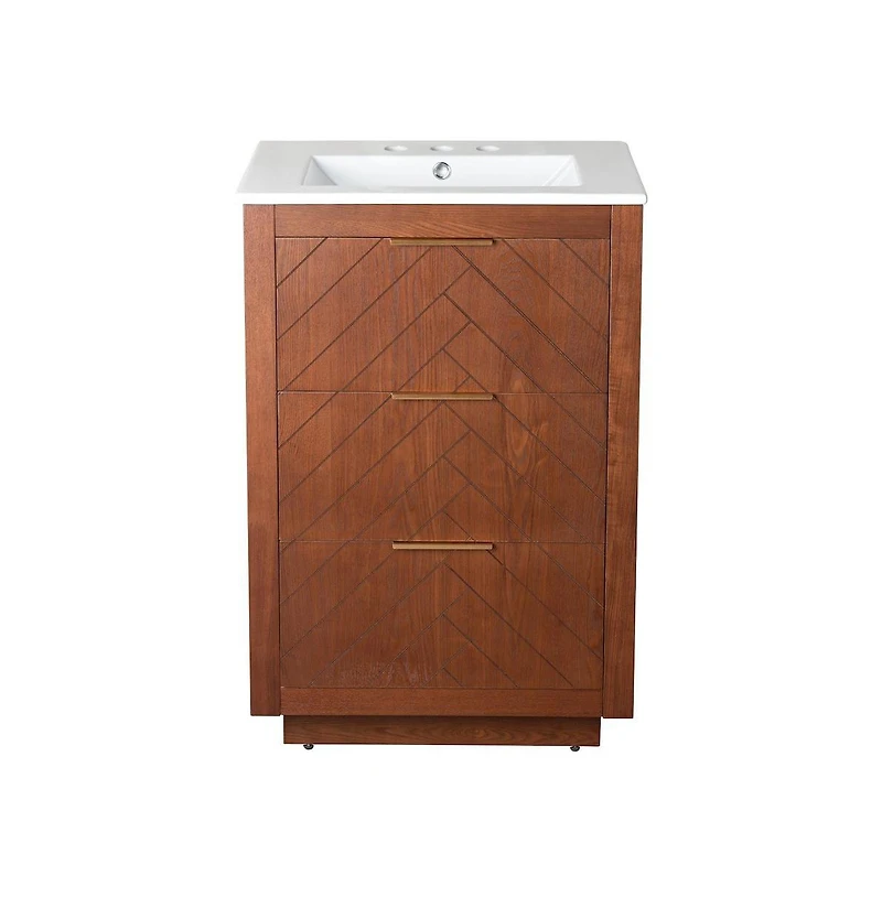 Swiss Madison 24" Freestanding Bathroom Vanity in Brown Oak with 3-Hole Centerset Sink Top