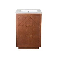 Swiss Madison 24" Freestanding Bathroom Vanity in Brown Oak with 3-Hole Centerset Sink Top