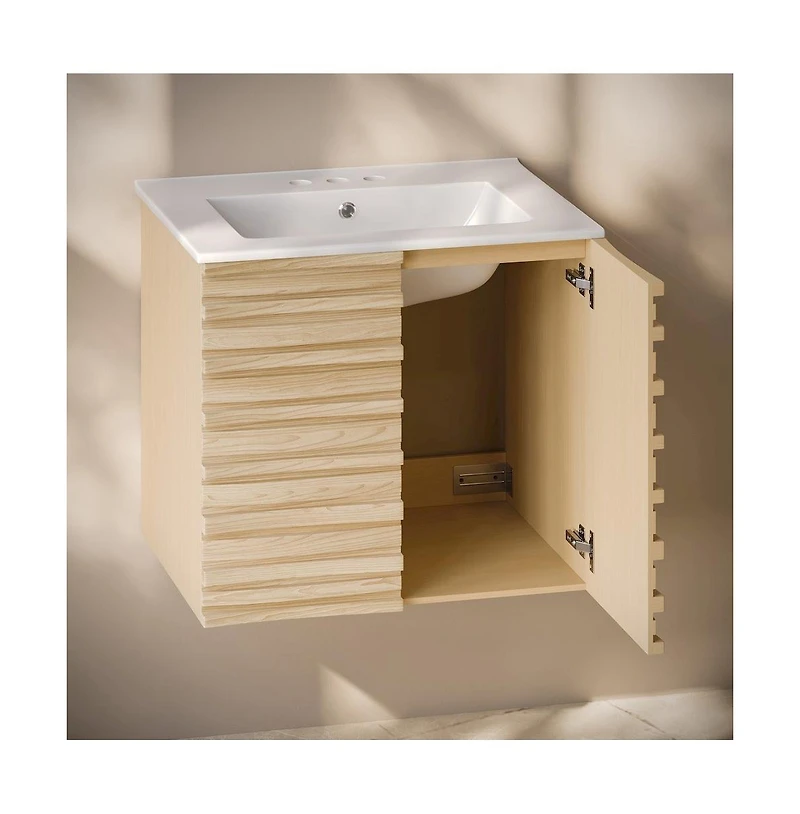 Swiss Madison 24" Wall-Mounted Bathroom Vanity in Natural Oak with 3-Hole Centerset Sink Top