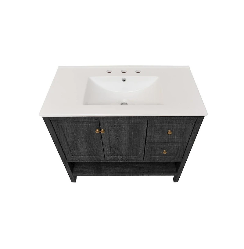 Swiss Madison 36" Freestanding Bathroom Vanity in Black Oak with 3-Hole Widespread Sink Top