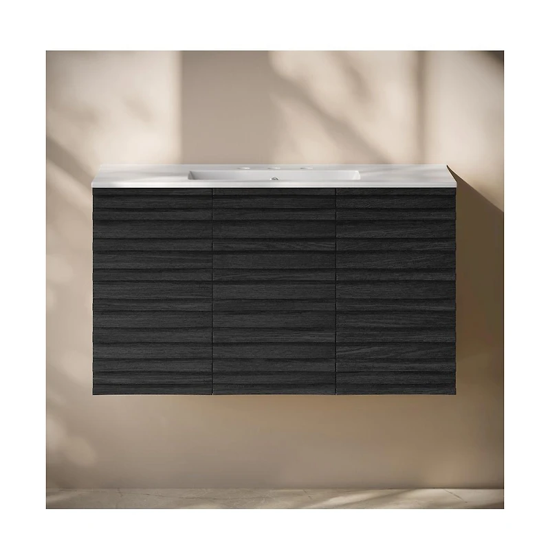 Swiss Madison 36" Wall-Mounted Bathroom Vanity in Black Oak with 3-Hole Widespread Sink Top