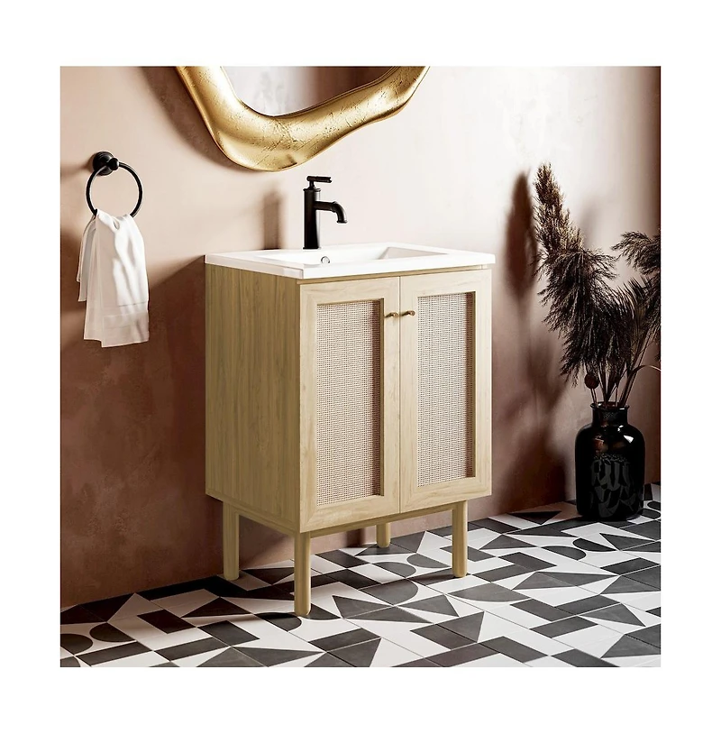 Swiss MadisonClasse 24" Freestanding Bathroom Vanity in Natural Oak with Sink Top