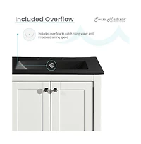 Swiss MadisonCannes 24 in. White Bathroom Vanity With Black, 3-Hole Ceramic Sink Top