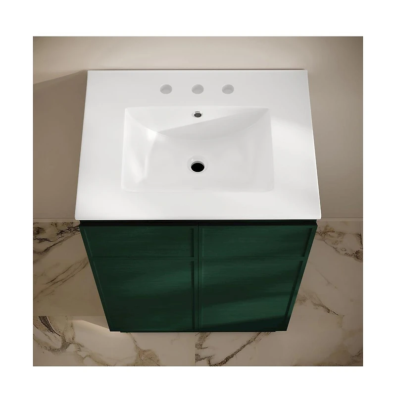 Swiss Madison 24" Freestanding Bathroom Vanity in Green Oak with 3-Hole Widespread Sink Top