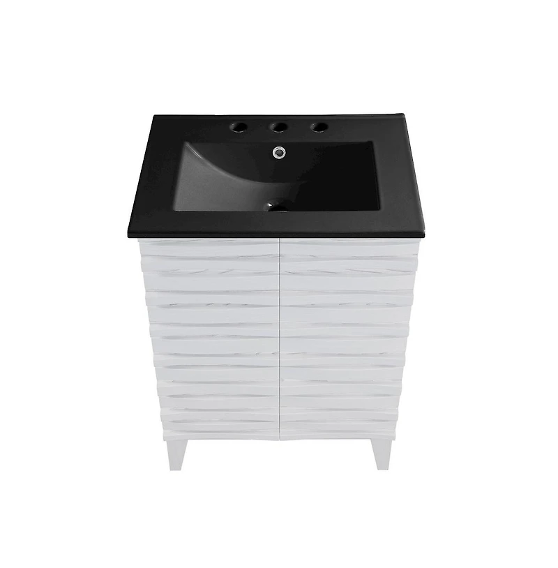 Swiss Madison Cascade 24 in. White Oak Bathroom Vanity With Black, 3-Hole Ceramic Sink Top