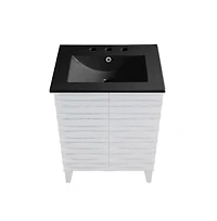 Swiss Madison Cascade 24 in. White Oak Bathroom Vanity With Black, 3-Hole Ceramic Sink Top