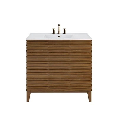 Swiss Madison Cascade 36 in. Brown oak Bathroom Vanity With White, 3-Hole Ceramic Sink Top
