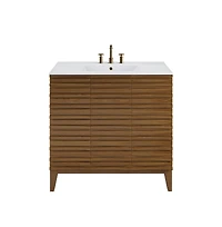Swiss Madison Cascade 36 in. Brown oak Bathroom Vanity With White, 3-Hole Ceramic Sink Top