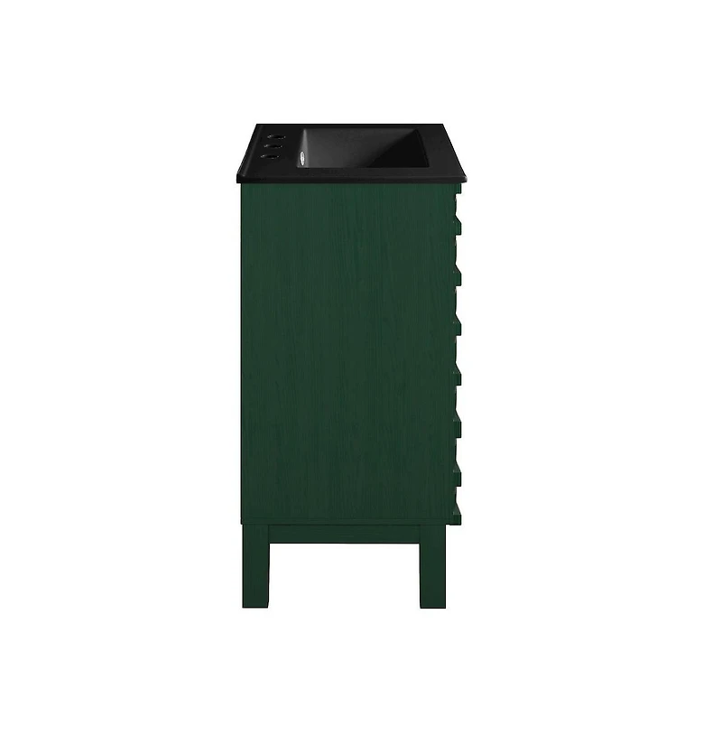 Swiss Madison 24" Freestanding Bathroom Vanity in Green Oak, Black 3-Hole Widespread Sink Top