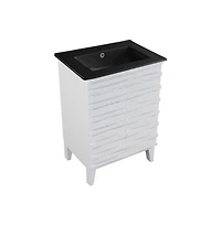 Cascade 24 in. White Oak Bathroom Vanity With Black Ceramic Sink Top