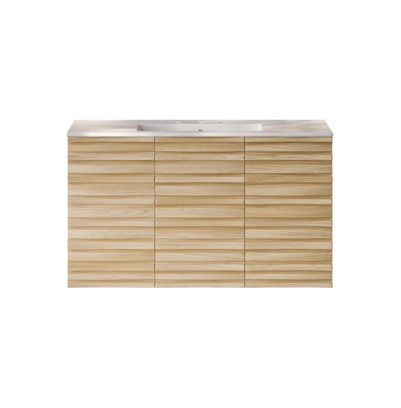 Swiss Madison 36"'Wall-Mounted Bathroom Vanity in Natural Oak with 3-Hole Widespread Sink Top