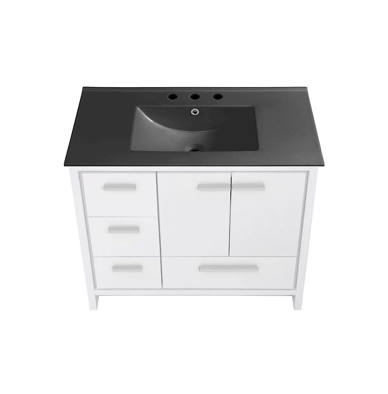 Swiss Madison Virage 36 in. White Bathroom Vanity With Black, 3-Hole Ceramic Sink Top