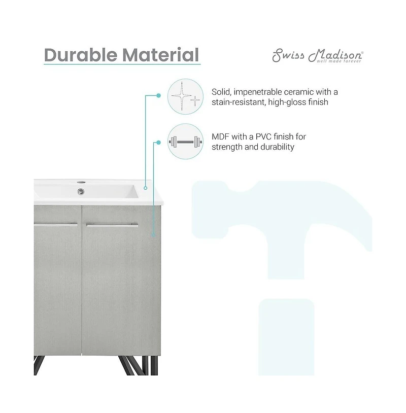 Swiss MadisonAnnecy 24" Freestanding Bathroom Vanity in Gray with Sink Top