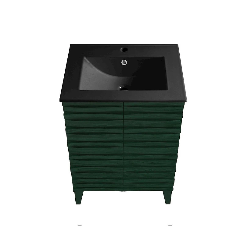 Swiss Madison Cascade 24" Freestanding Bathroom Vanity in Green Oak with Black Sink Top