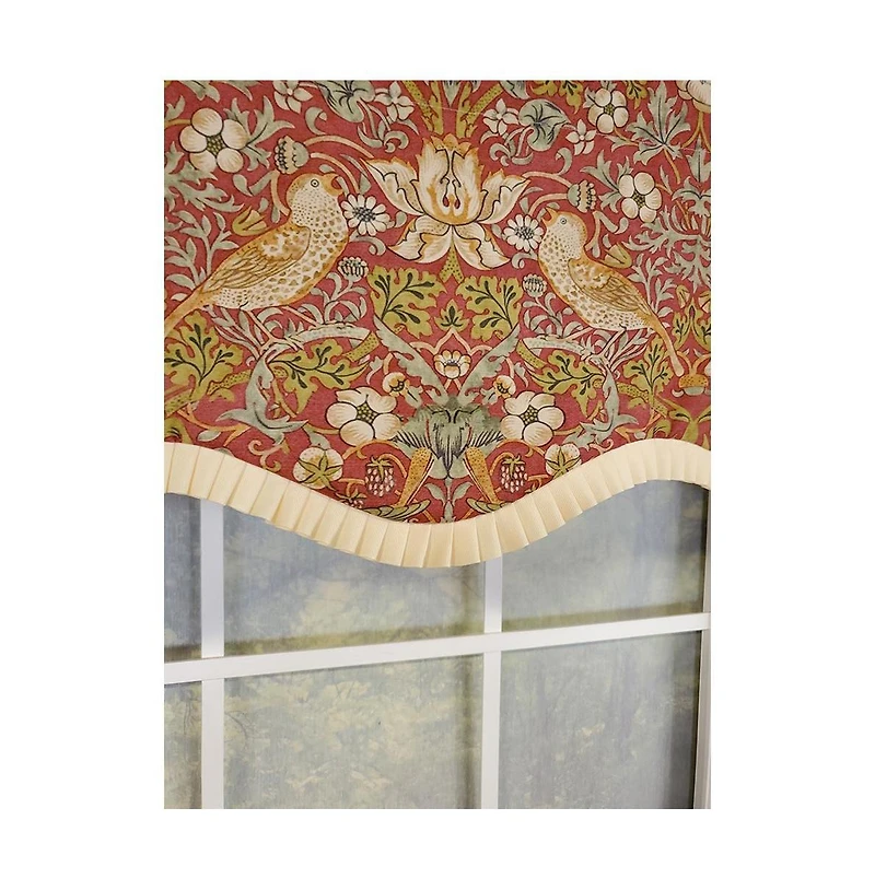 Rlf Home Vivaldi Provence Pleated Ruffle Nature-Inspired Bird Motifs No Header Luxurious Home Decor Valance 50" x 14" Green