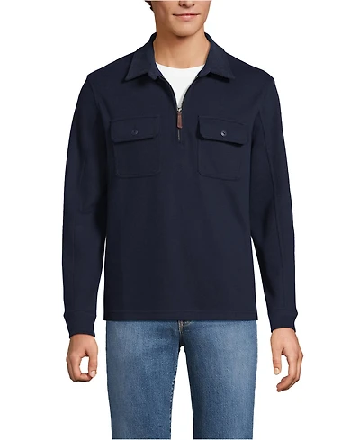 Lands' End Men's Long Sleeve Corduroy Collar Bedford Rib Quarter Zip