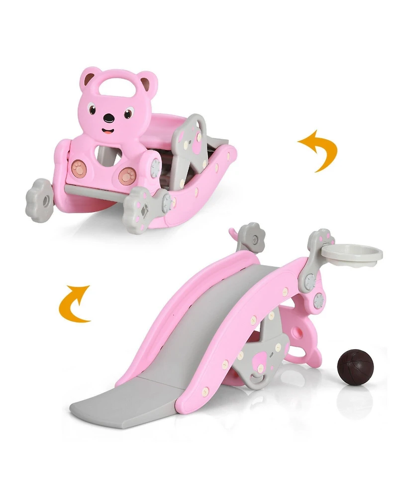 Mecale 4-in-1 Toddler Slide and Rocking Horse Playset with Basketball Hoop