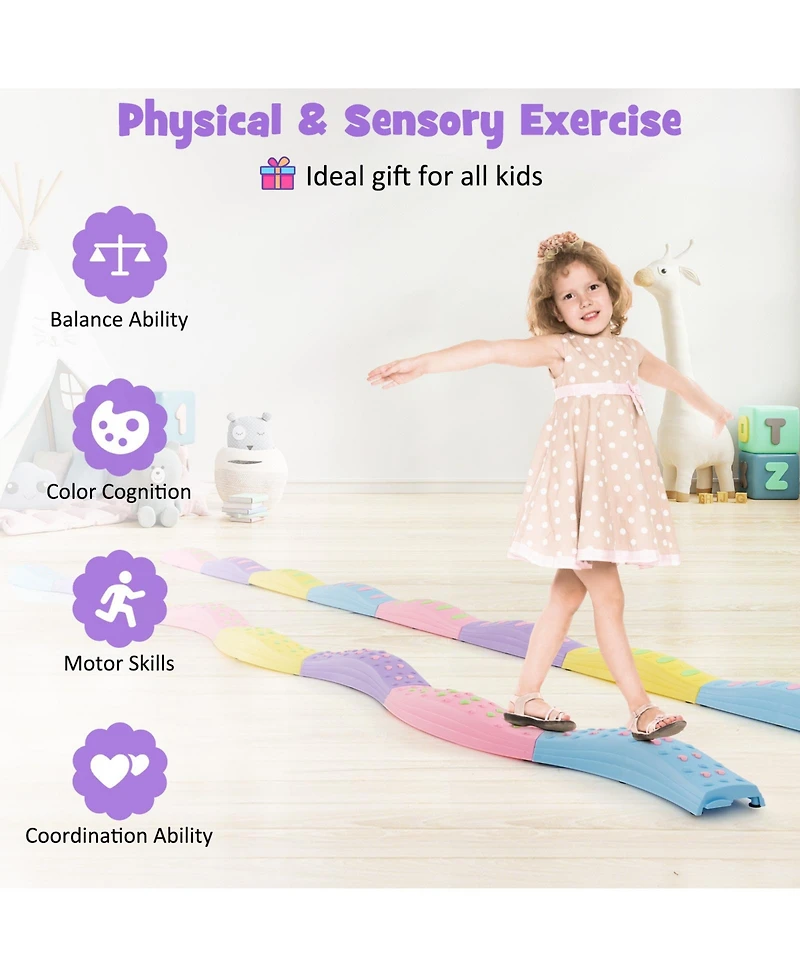 Mecale Colorful Kids Wavy Balance Beam with Textured Surface and Non-slip Foot Pads