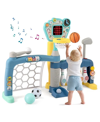 5 in 1 Toddler Sports Toy with Adjustable Basketball Hoop for Baby Boys Girls 18 Months+