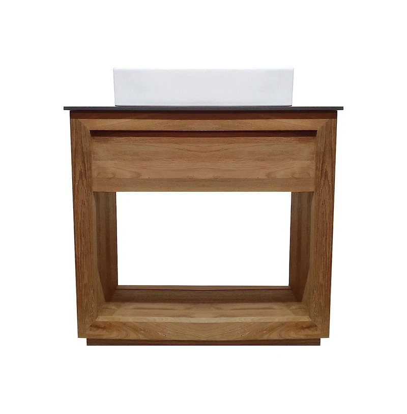 Swiss Madison 36" Reclaimed Wood Vanity, Walnut, Slate Countertop and Single Hole Vessel Sink