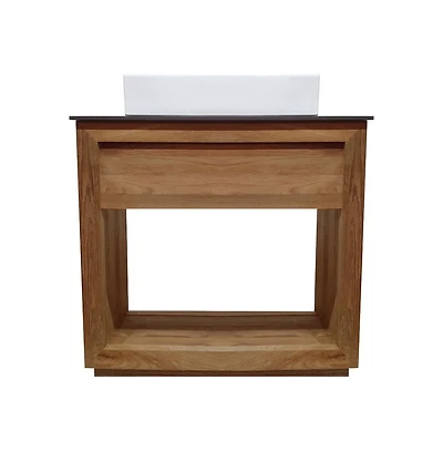 Swiss Madison 36" Reclaimed Wood Vanity, Walnut, Slate Countertop and Single Hole Vessel Sink