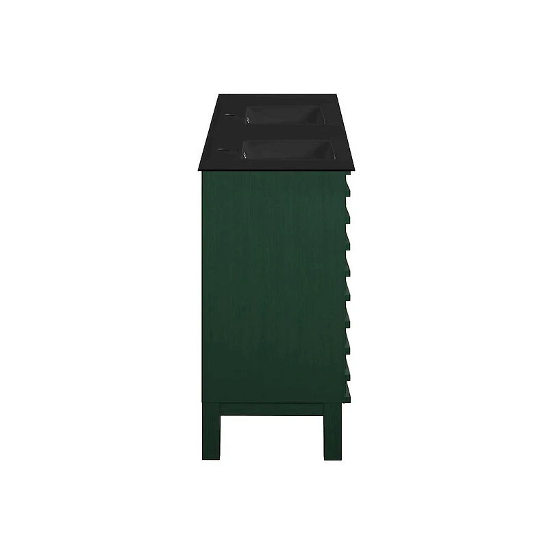 Swiss Madison 48" Freestanding Bathroom Vanity in Green Oak with Black Double Basin Sink Top