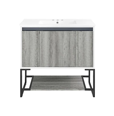 Swiss Madison Marseille 36 in. Gray Bathroom Vanity With White, 3-Hole Ceramic Sink Top